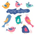 Cute colorful birds set in cartoon style. Bright colors. Vector isolated elements Royalty Free Stock Photo